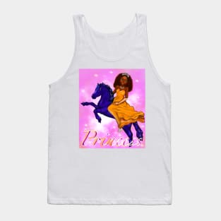 Black anime princess on horse Pink background ! beautiful  black girl with Afro hair, green eyes, Cherry pink lips and dark brown skin. Hair love ! Tank Top